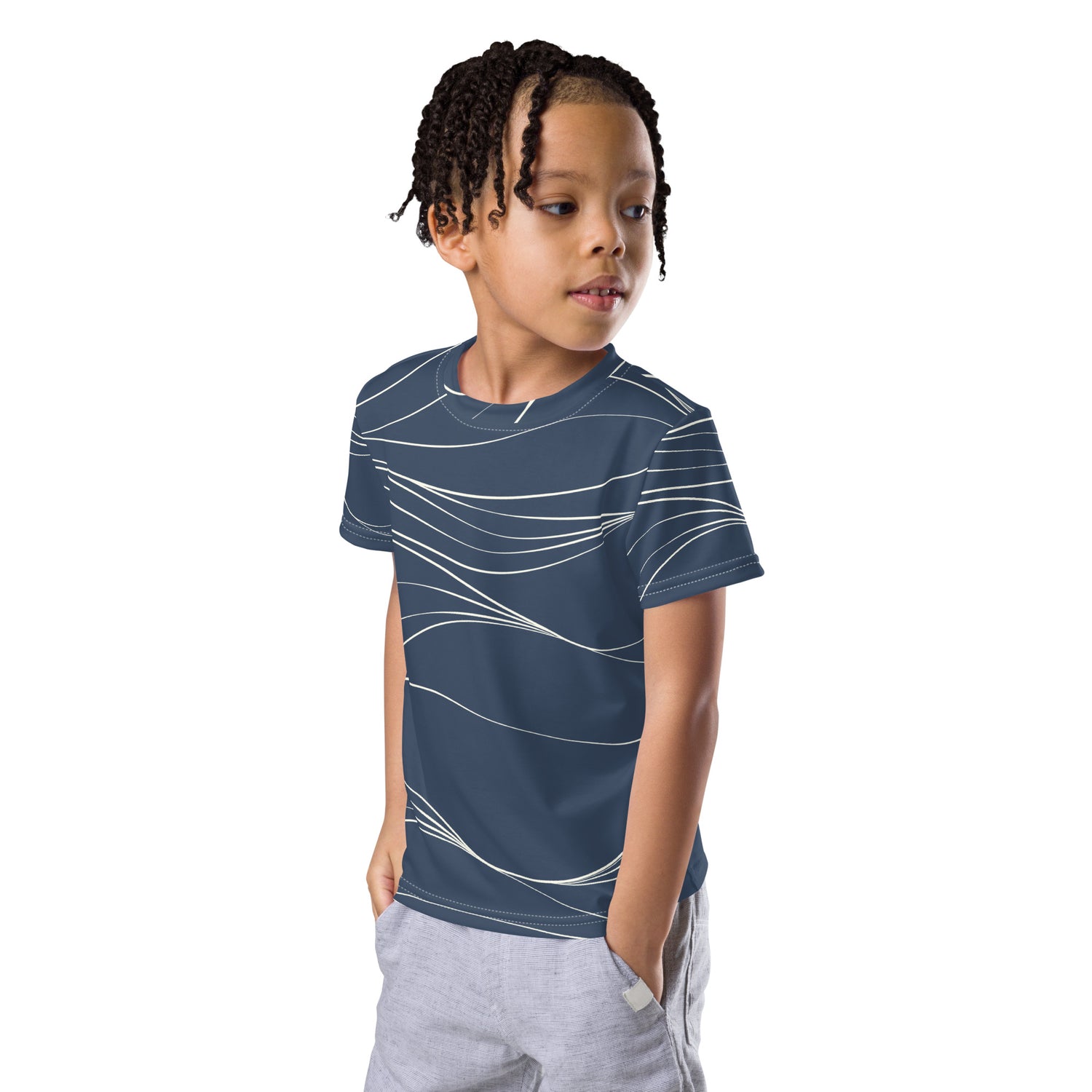 Blue Waves Crew Neck Kids T-Shirt