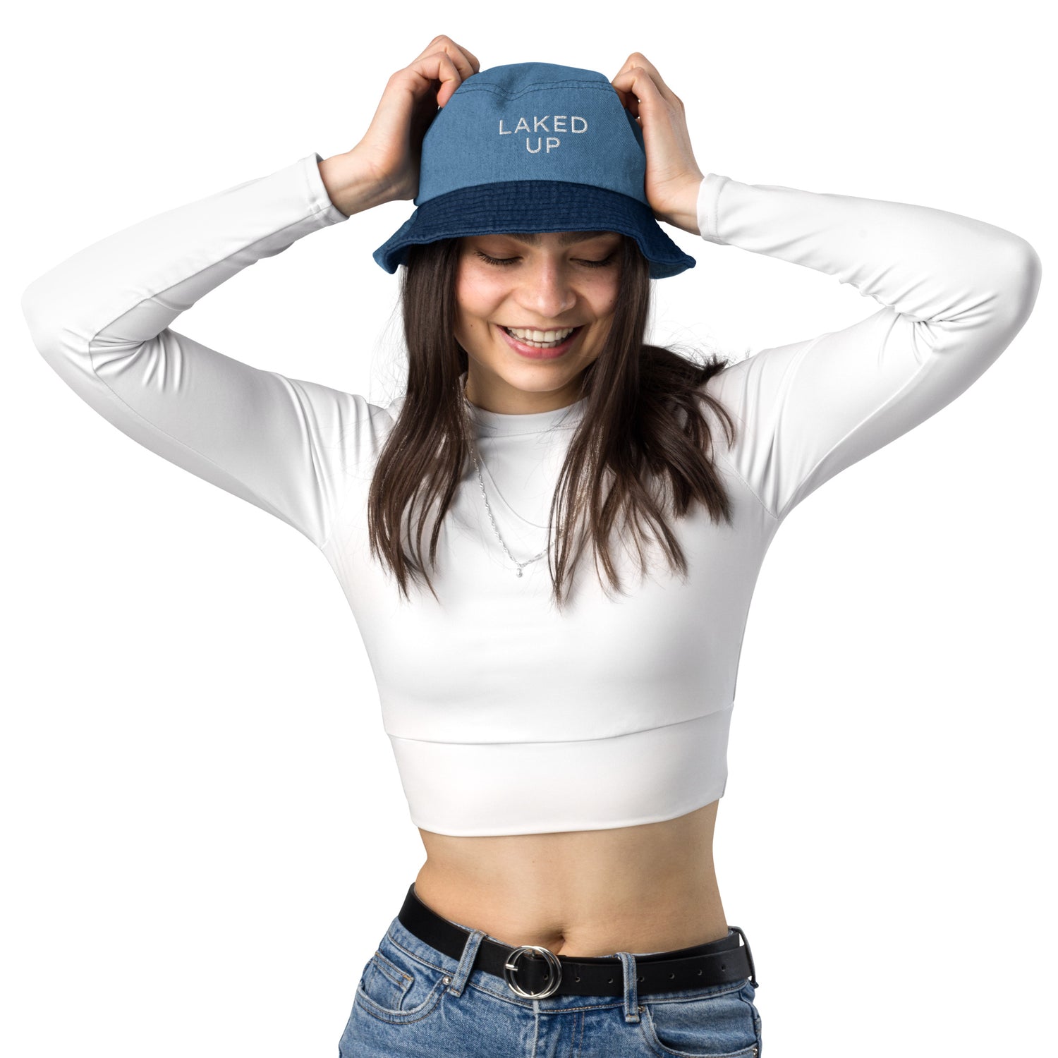 Embroidered Laked Up Denim Bucket Hat